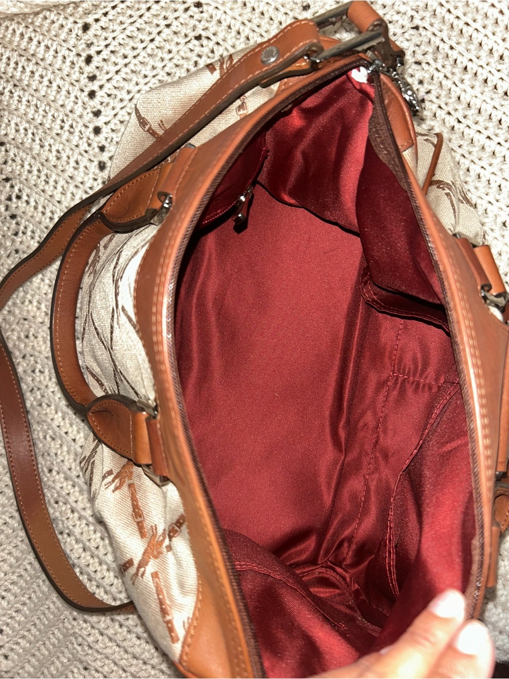 Longchamp Beige & Brown Monogram Top-Handle Satchel - Picture 10 of 11